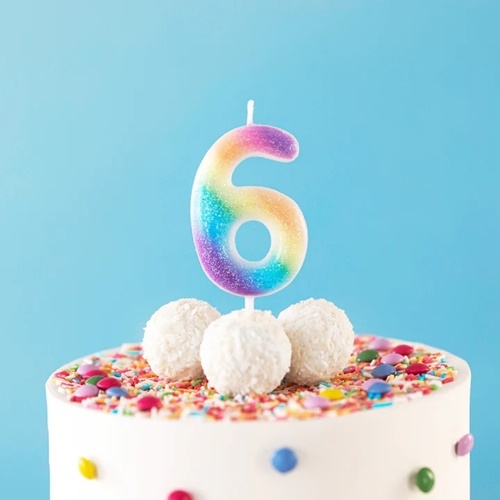 Świeczki urodzinowe tort świeczka tęczowa cyfra 6